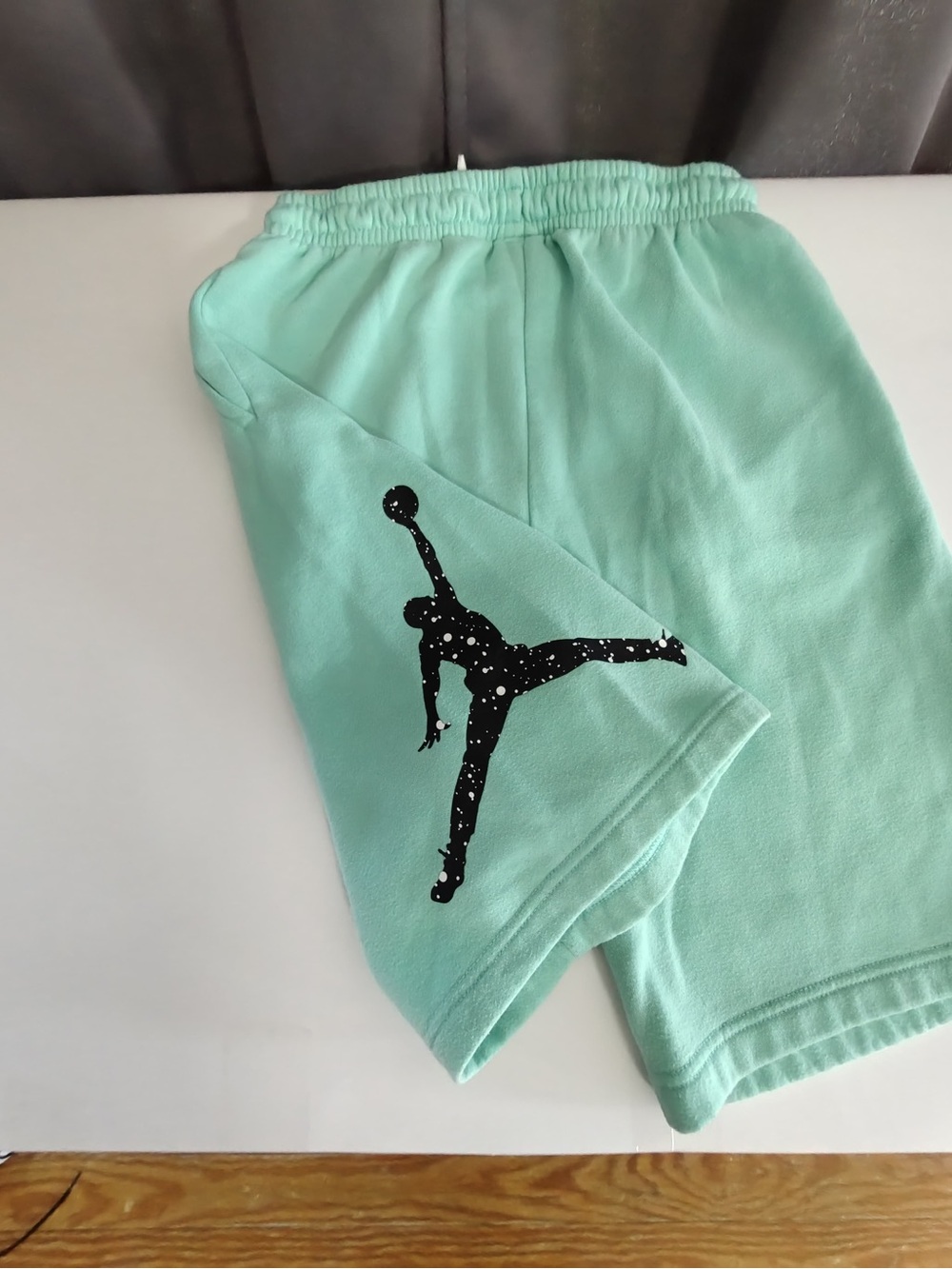 Jordan Mint Green Shorts with black Jumpman Tag